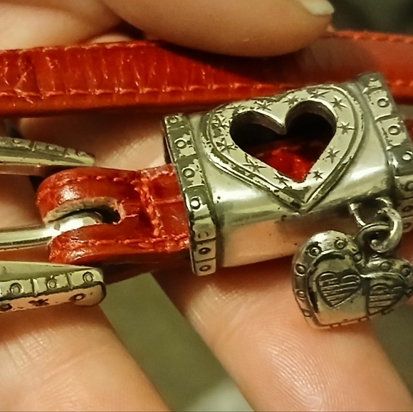 Brighton Croc Embossed Red Leather Heart Charm Belt. - Picture 9 of 13